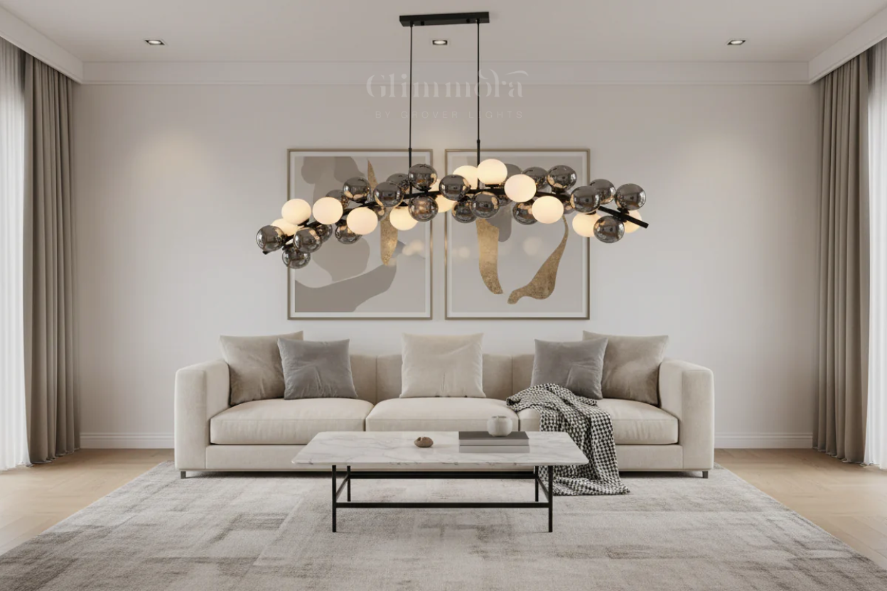 Dancing Echoes (Smokey, White, 36-Head) Glass Chandelier