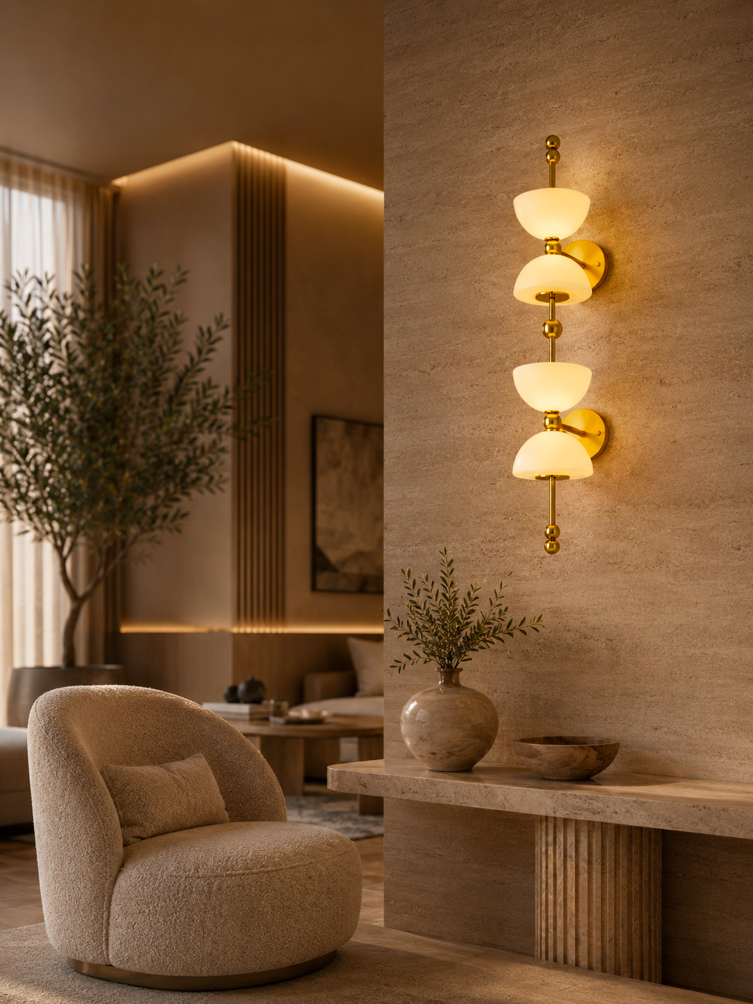 Premium Gold Finish Designer Wall Light with Frosted Glass Shades