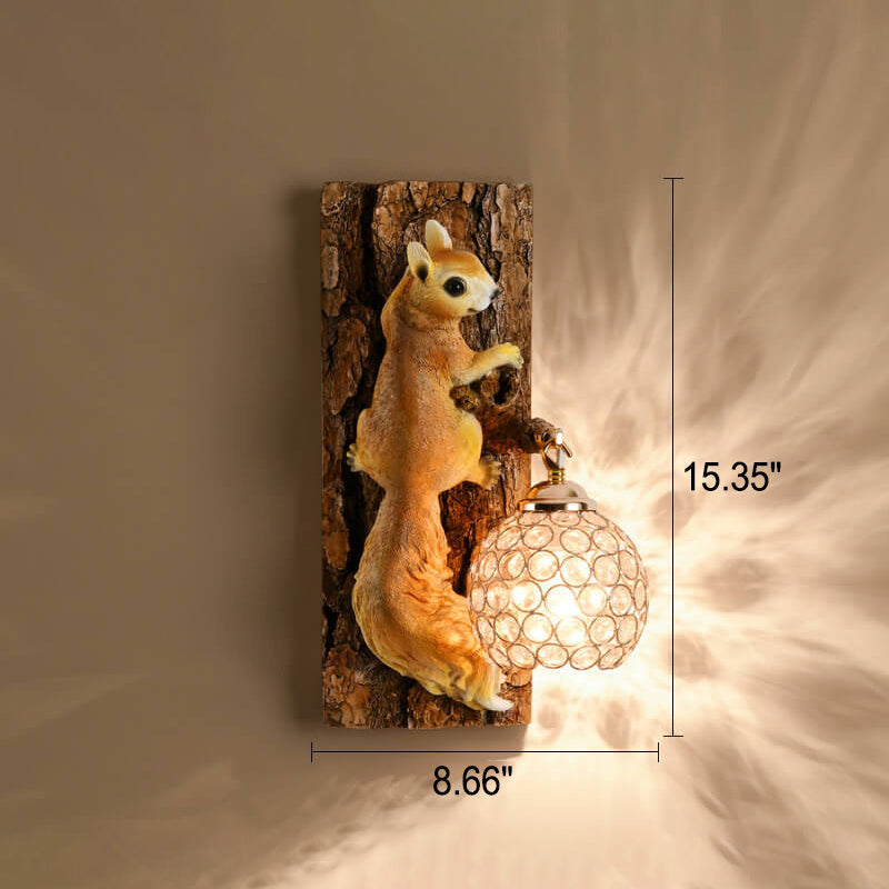 Style Resin Squirrel Crystal Led Wall Light