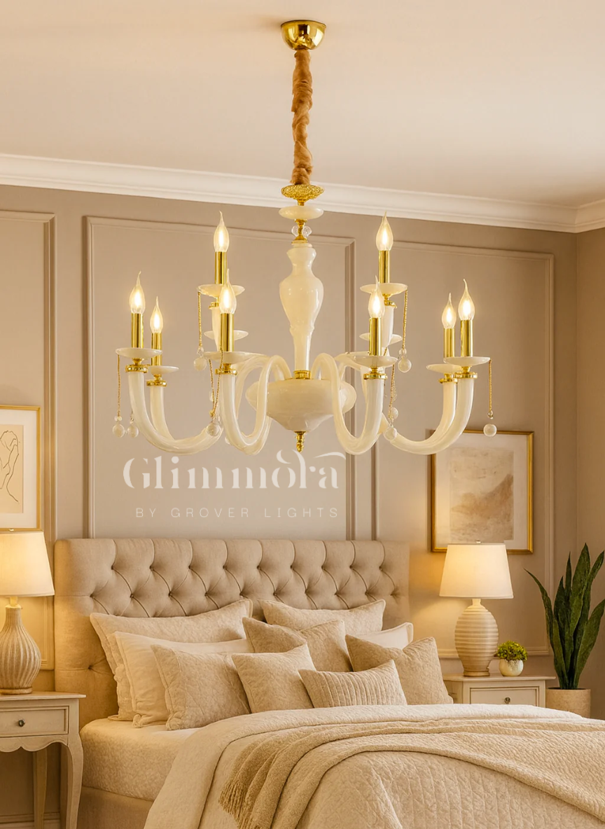Sculpted Story (Medium, Gold) White Ceramic Chandelier