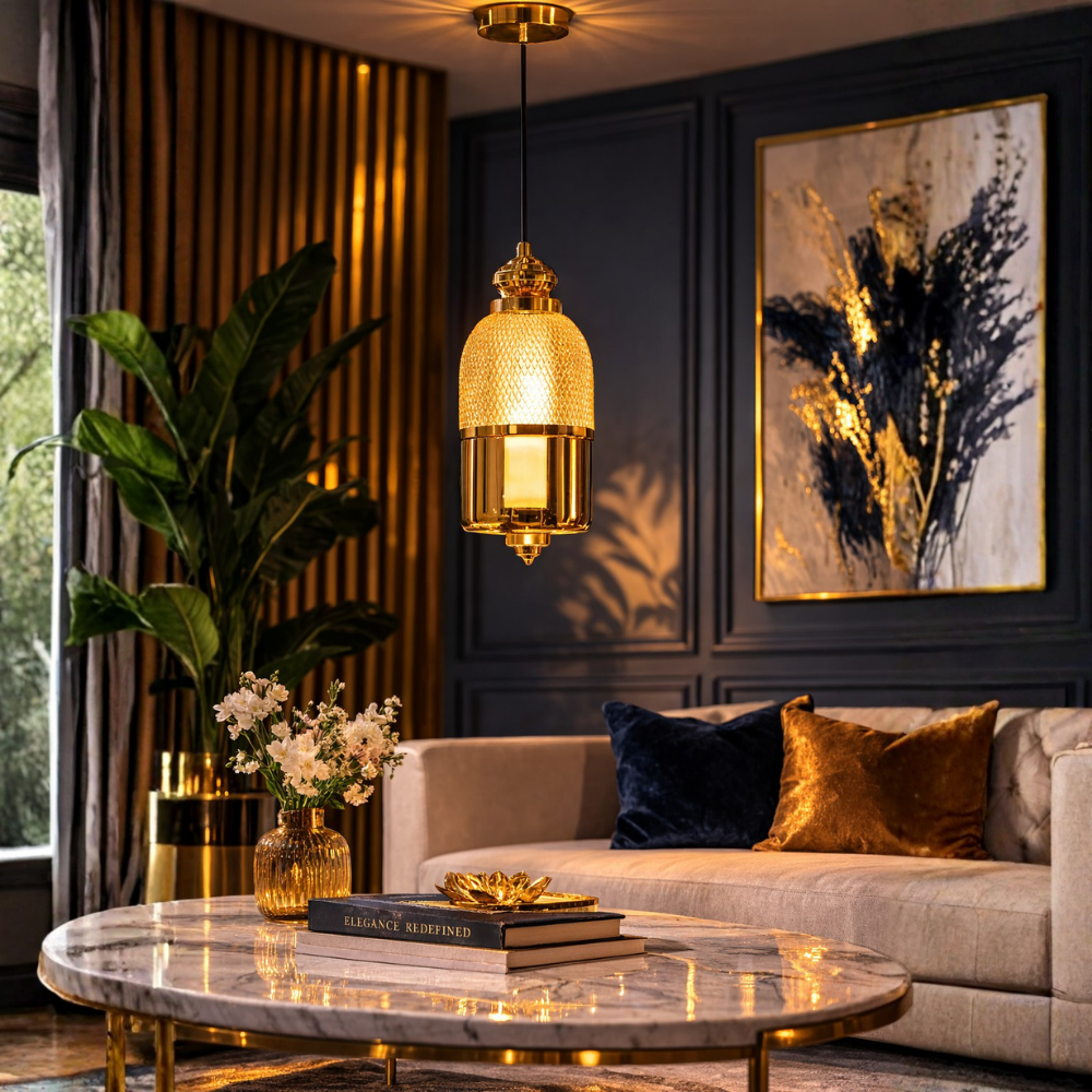 Luxury Gold Textured Glass Pendant Light