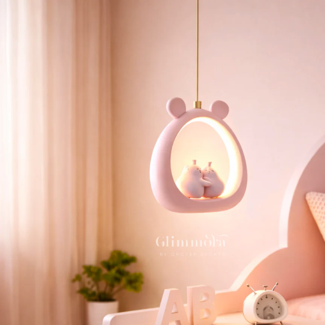 Adorable Bear LED Hanging Light for Kids Room & Nursery (Pink / Blue)