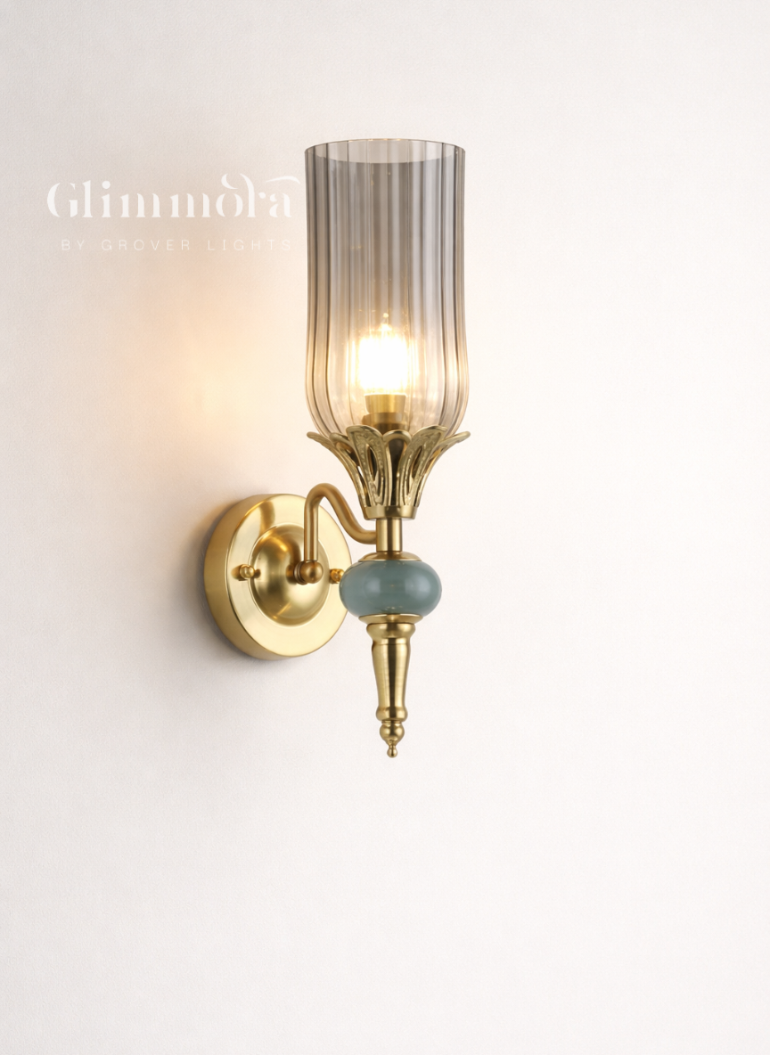Regal Flute Glass & Brass Wall Sconce – Classic Luxury Wall Light