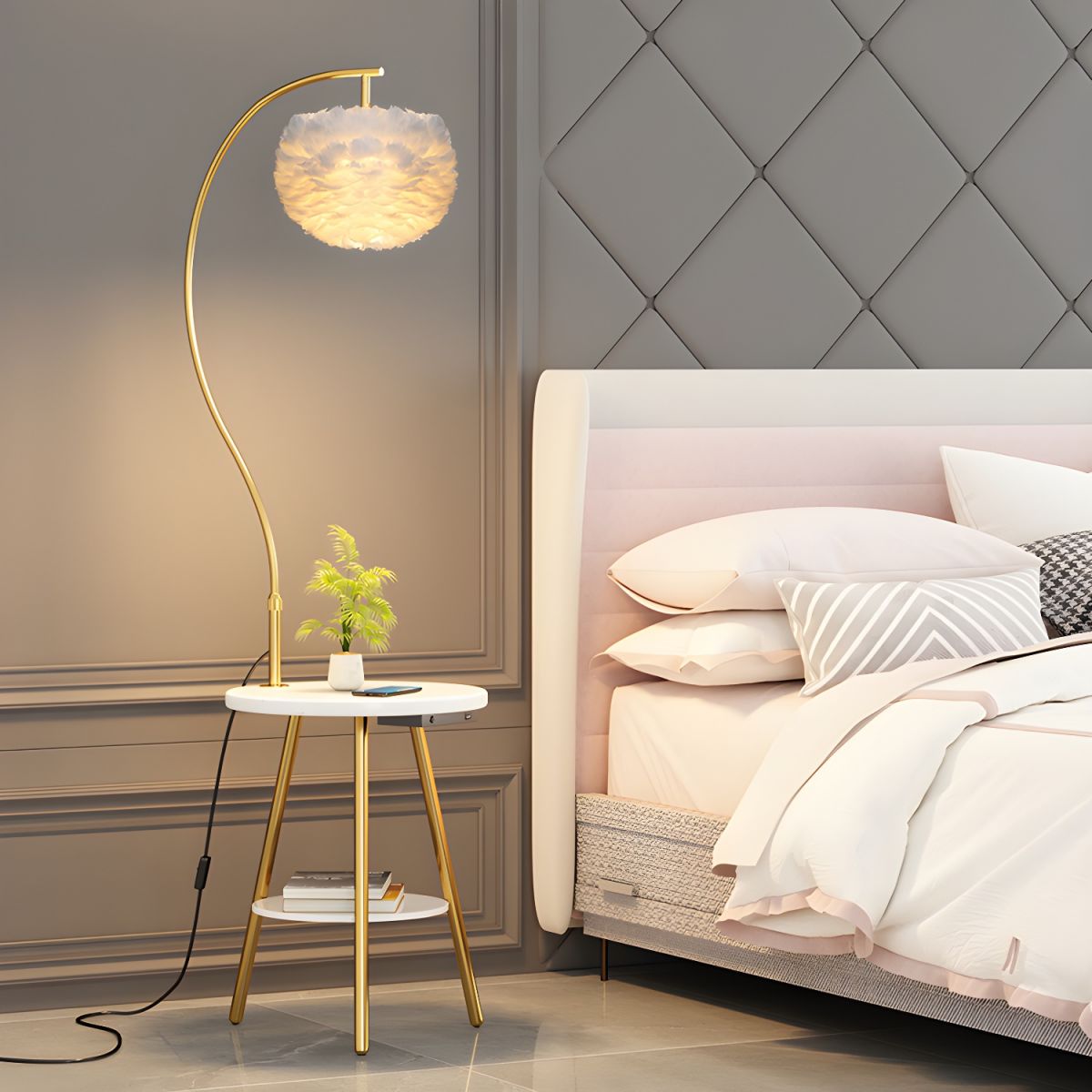 Blissful Moment (Feather, Gold) Floor Lamp