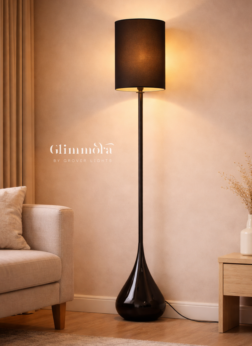 Noir Stem Floor Lamp with Fabric Shade