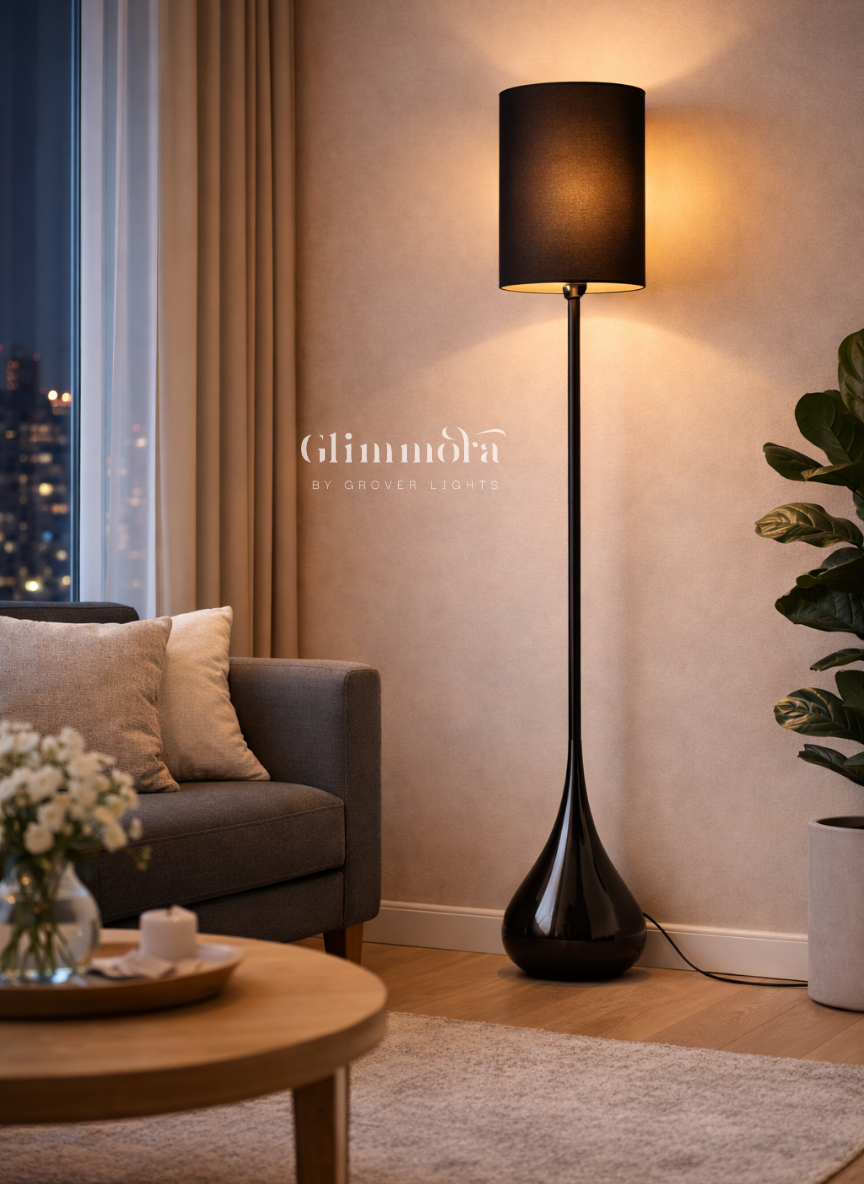 Noir Stem Floor Lamp with Fabric Shade