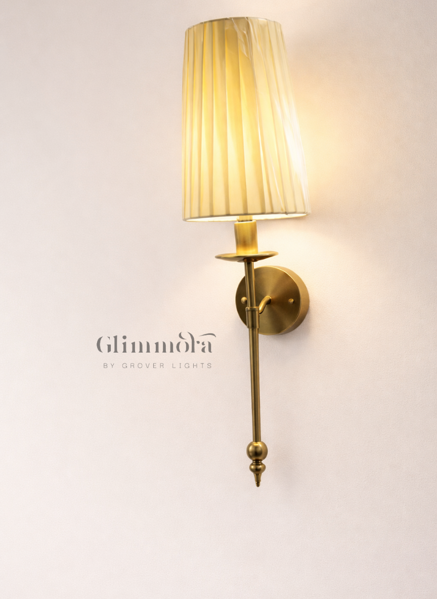 Linea Classic Brass Wall Sconce with Pleated Glass Shade