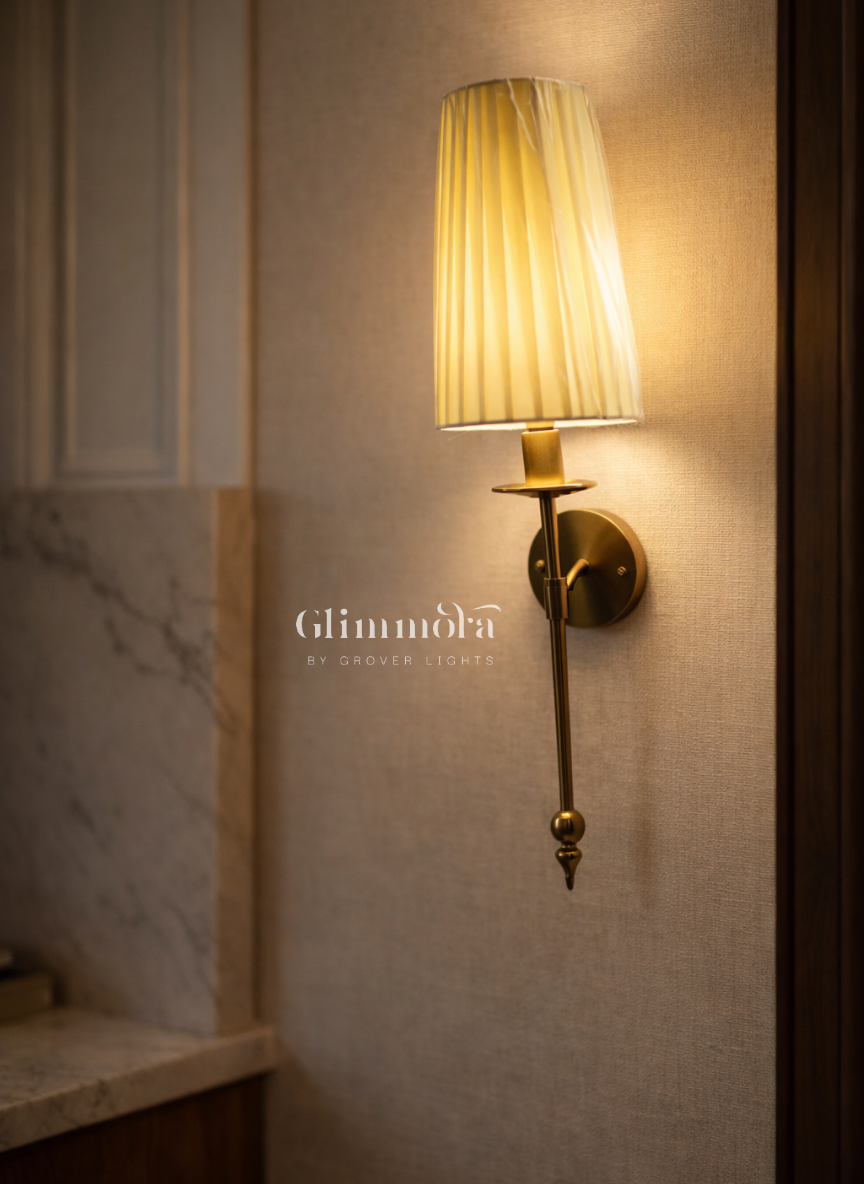 Linea Classic Brass Wall Sconce with Pleated Glass Shade