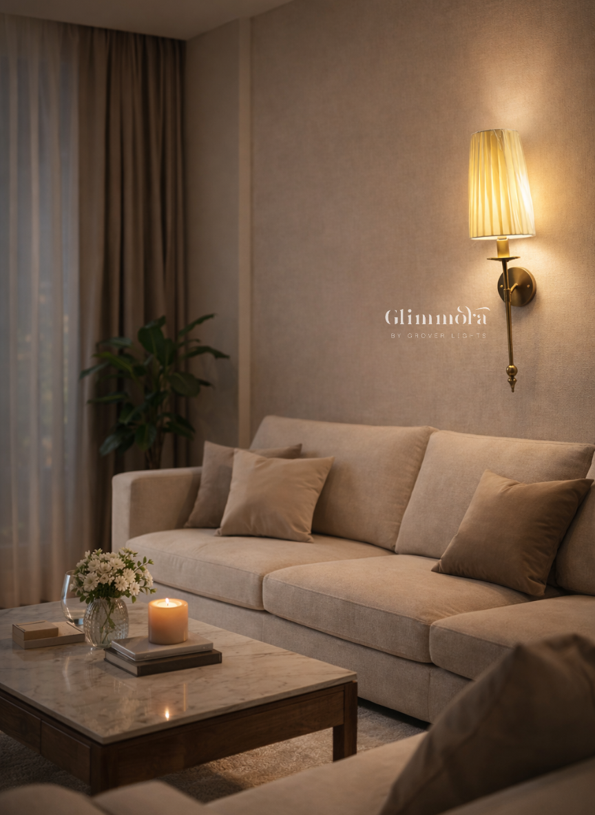 Linea Classic Brass Wall Sconce with Pleated Glass Shade