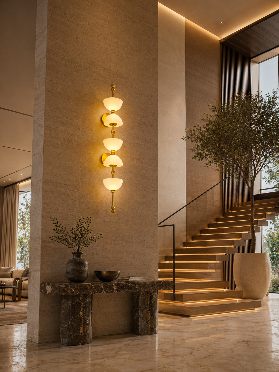 Premium Gold Finish Designer Wall Light with Frosted Glass Shades