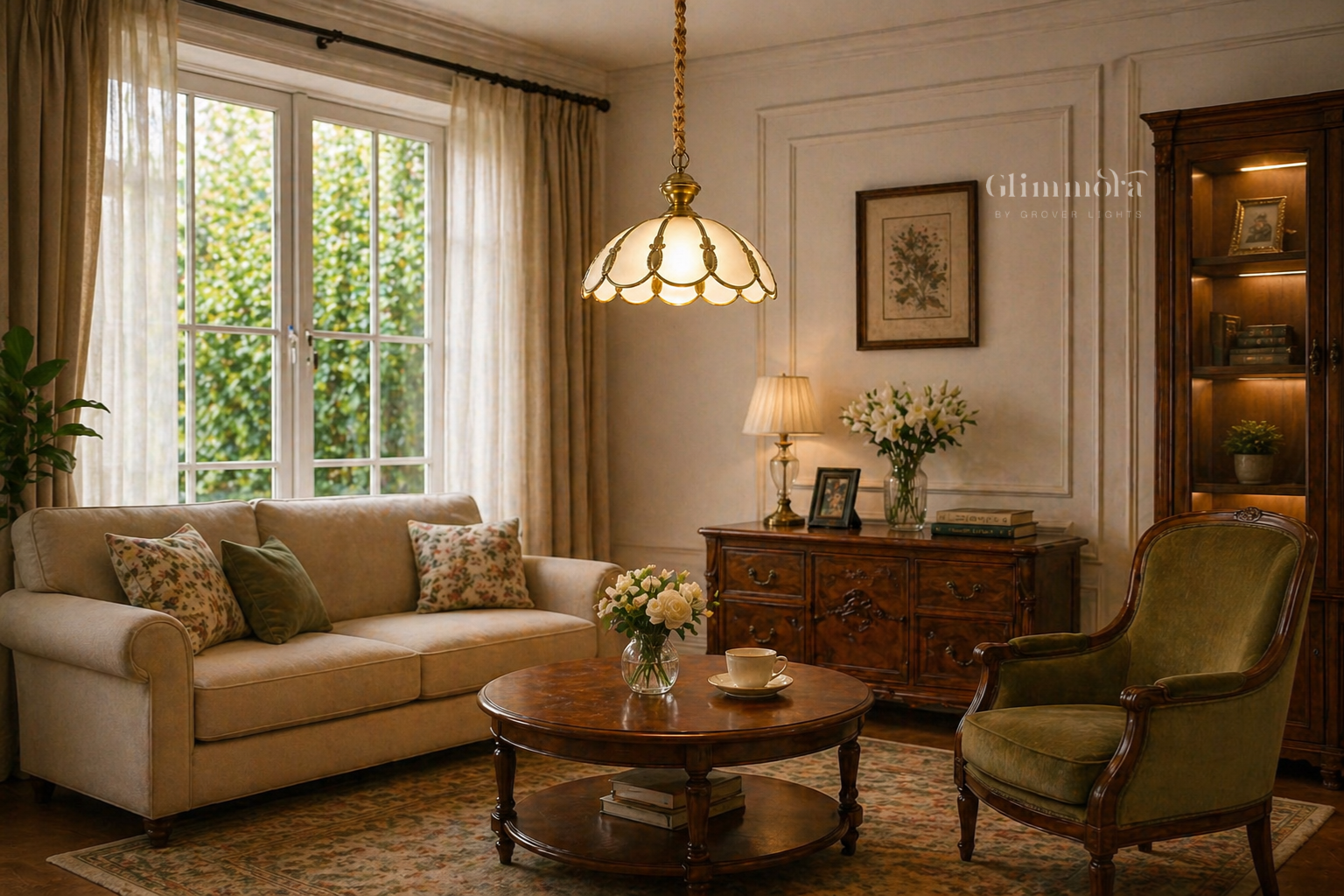 Vintage Scalloped Glass Pendant Light