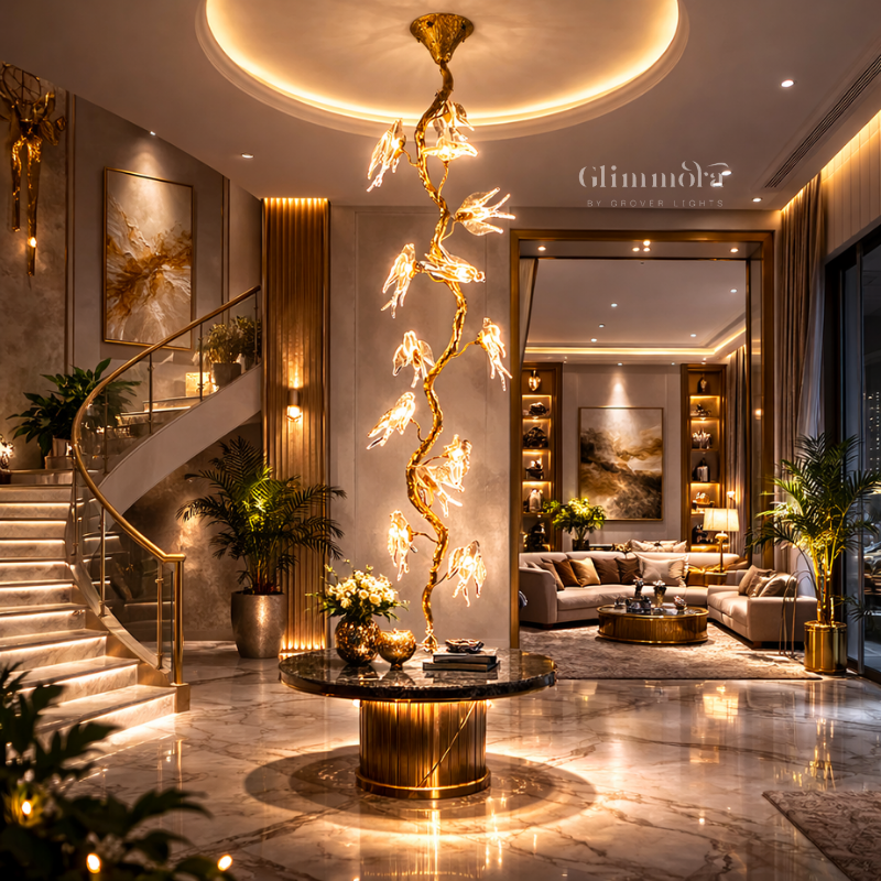 Luxury Golden Bird Cascade Chandelier – Artistic Hanging Statement Light