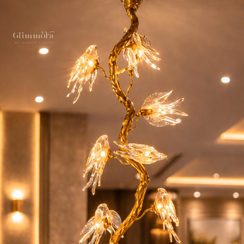 Luxury Golden Bird Cascade Chandelier – Artistic Hanging Statement Light