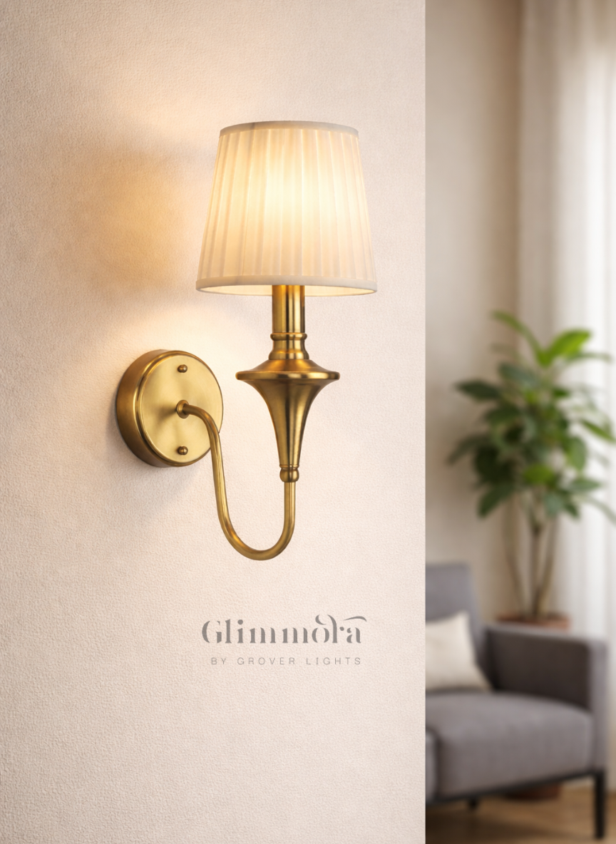 Heritage Brass Wall Sconce with Pleated Fabric Shade