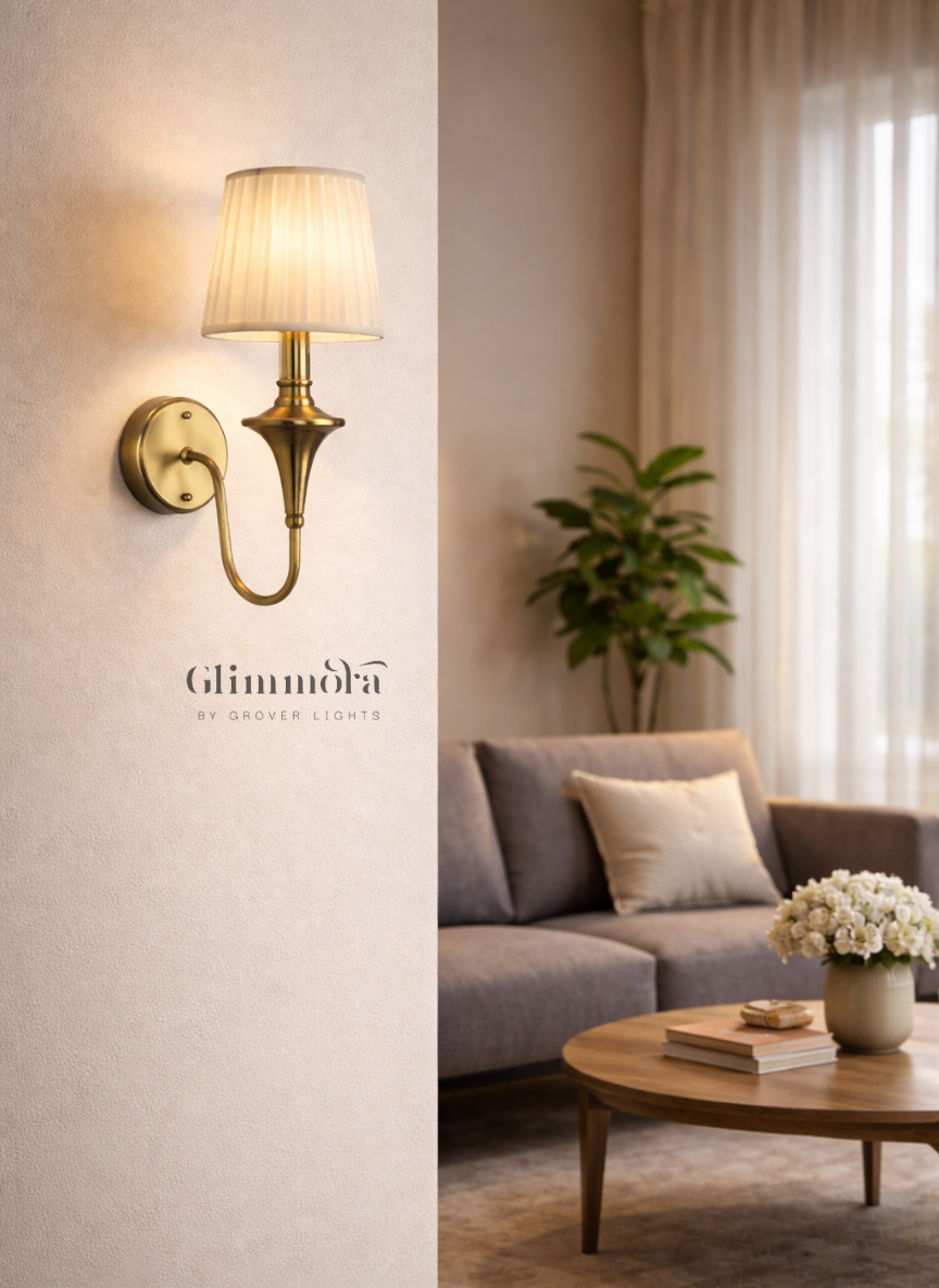 Heritage Brass Wall Sconce with Pleated Fabric Shade