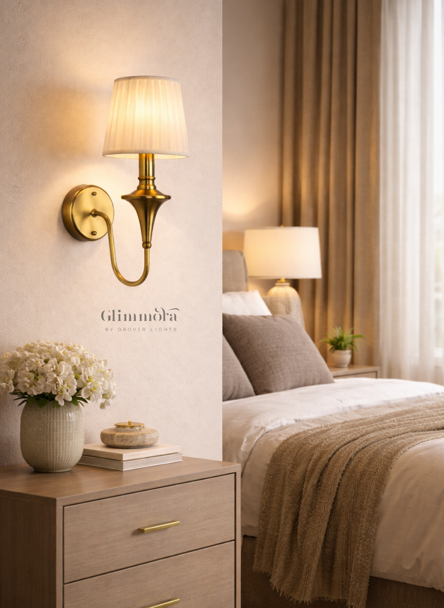 Heritage Brass Wall Sconce with Pleated Fabric Shade