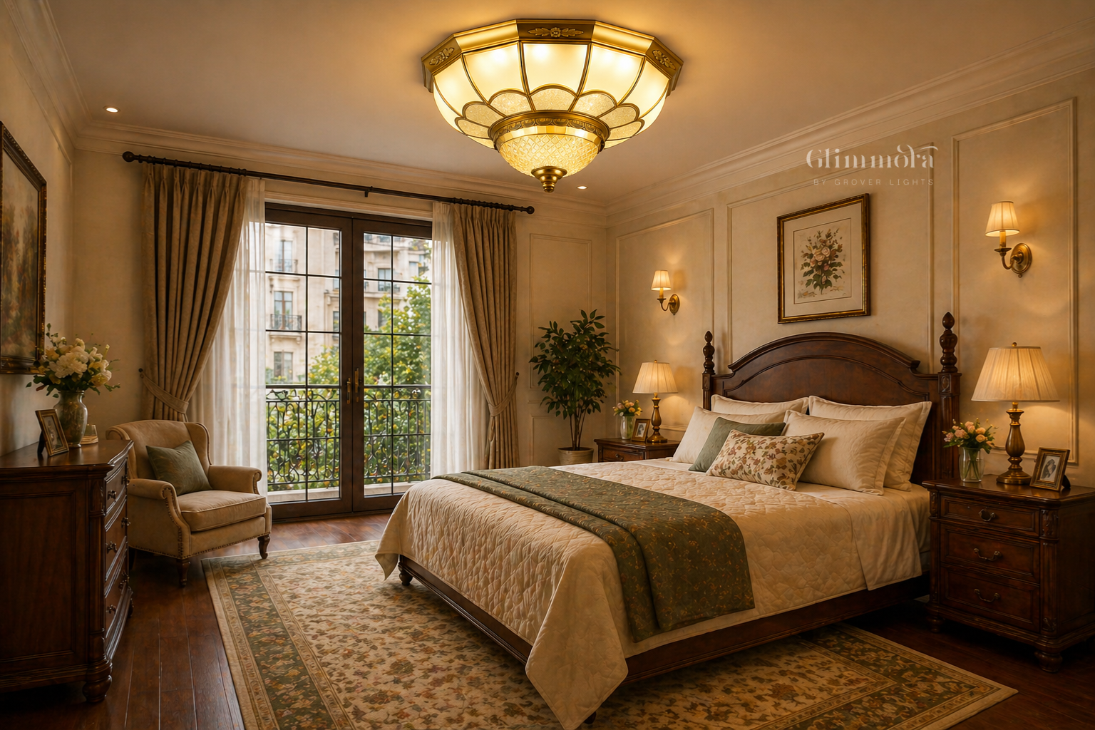 Ornate Brass Flush Mount Ceiling Light