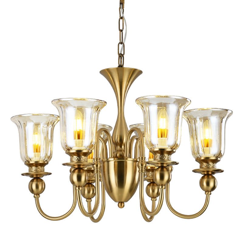 6 Light Champagne Glass Brass Italian Chandelier