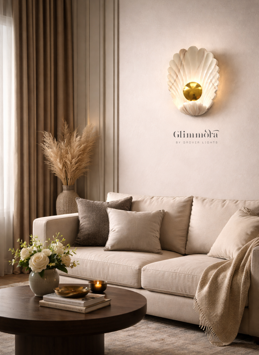 Shell Aura Marble & Brass LED Wall Light