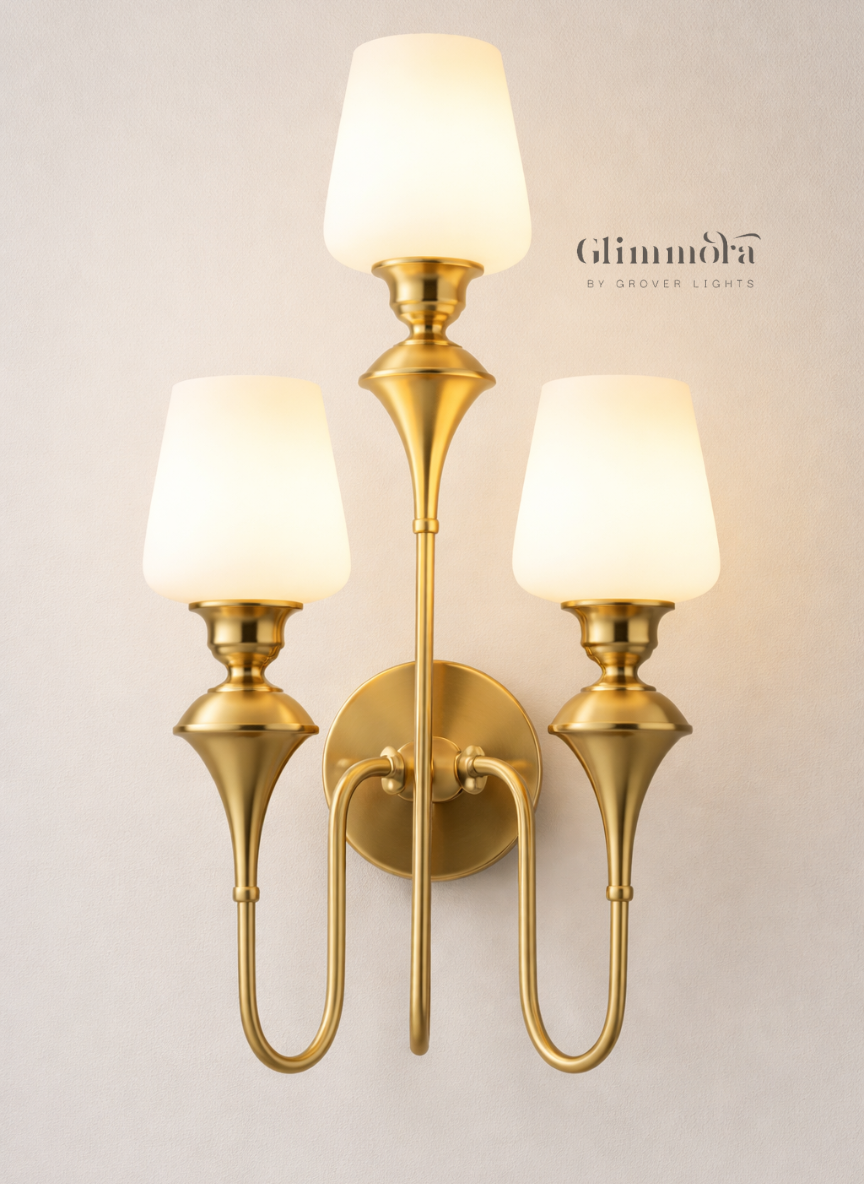 Royal Trio Brass Wall Sconce with Frosted Glass Shades