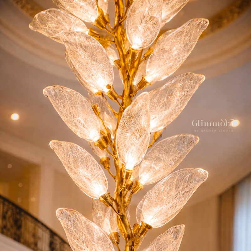 Luxury Crystal Leaf Chandelier – Vertical Designer Hanging Light