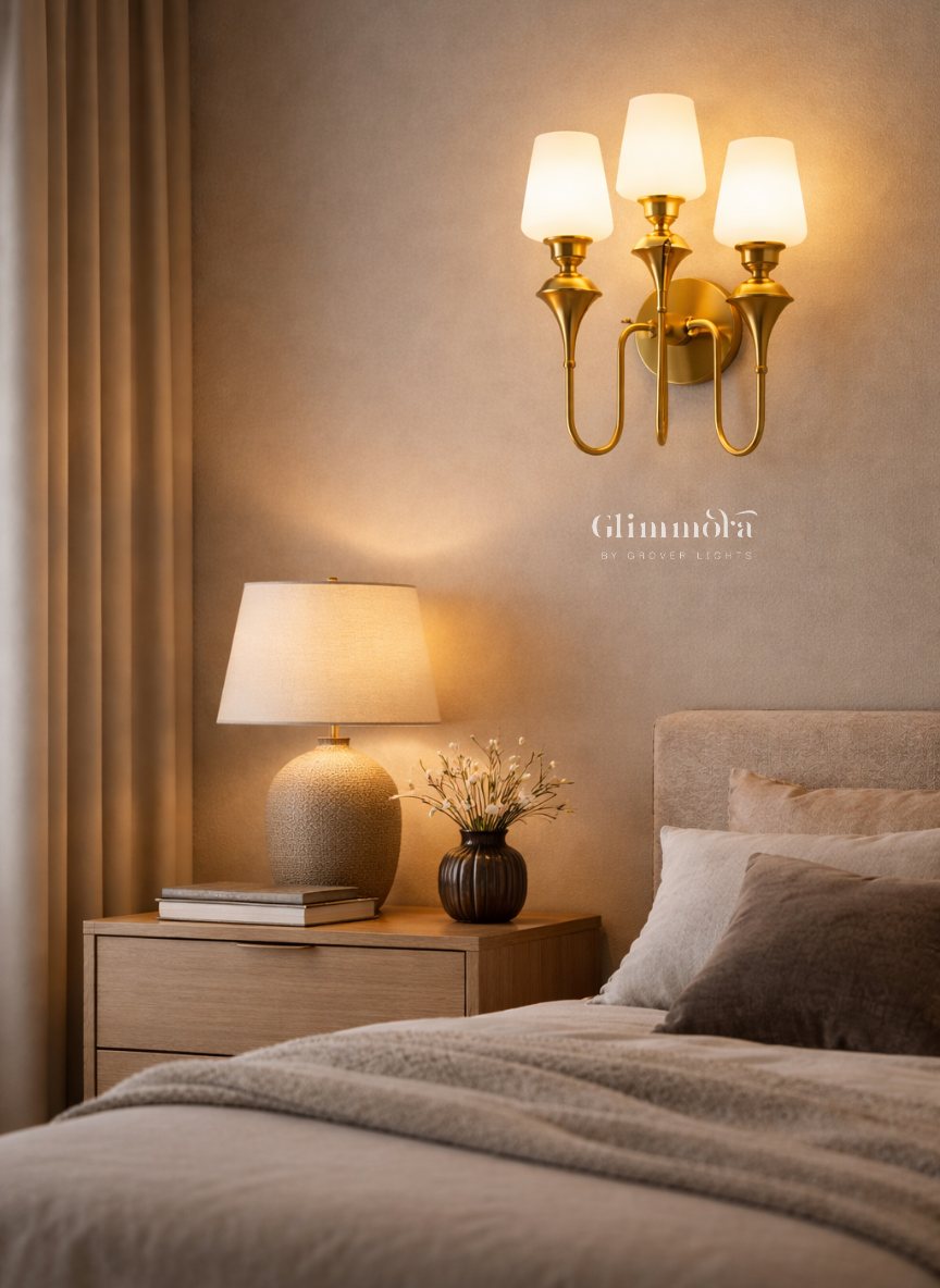 Royal Trio Brass Wall Sconce with Frosted Glass Shades