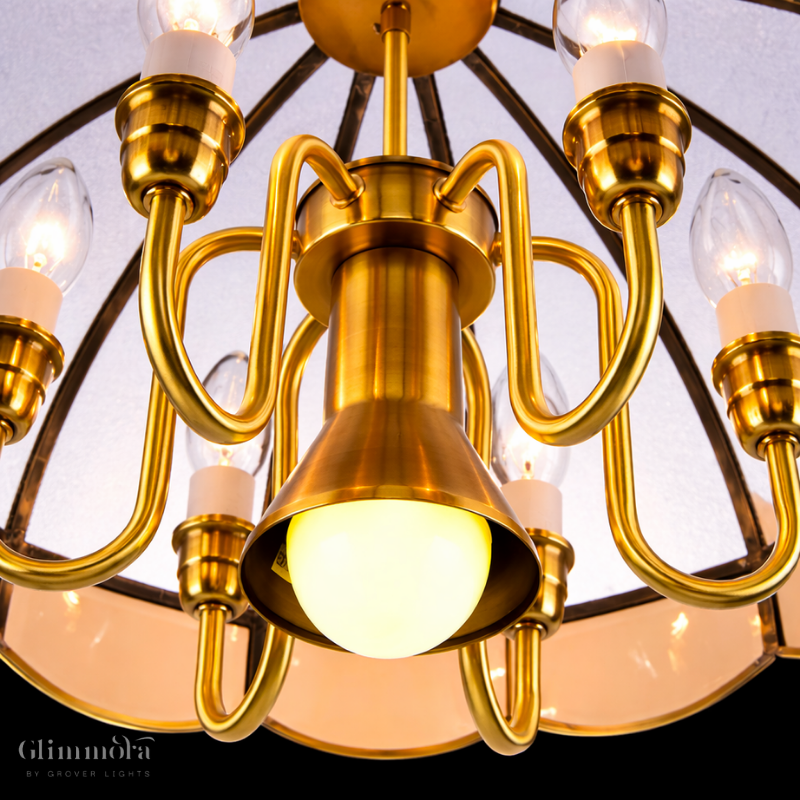 Royal Gold Textured Glass Chandelier – Vintage Dome Hanging Light