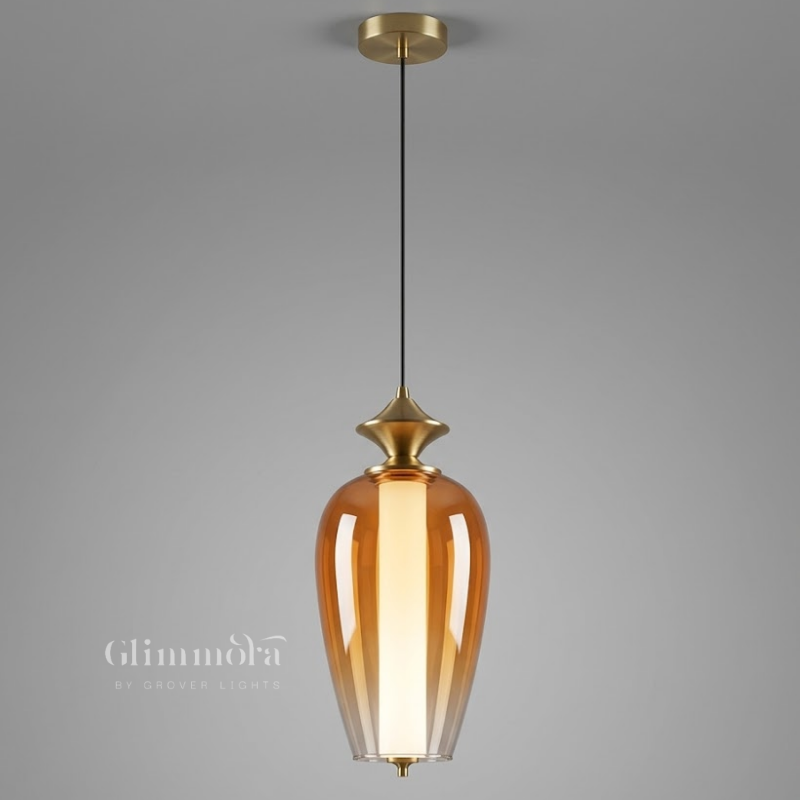 Modern Amber Glass LED Pendant Light