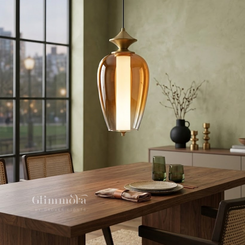 Modern Amber Glass LED Pendant Light