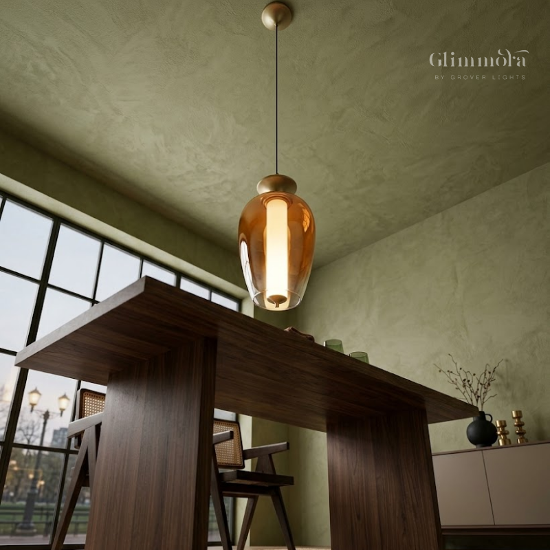 Modern Amber Glass LED Pendant Light