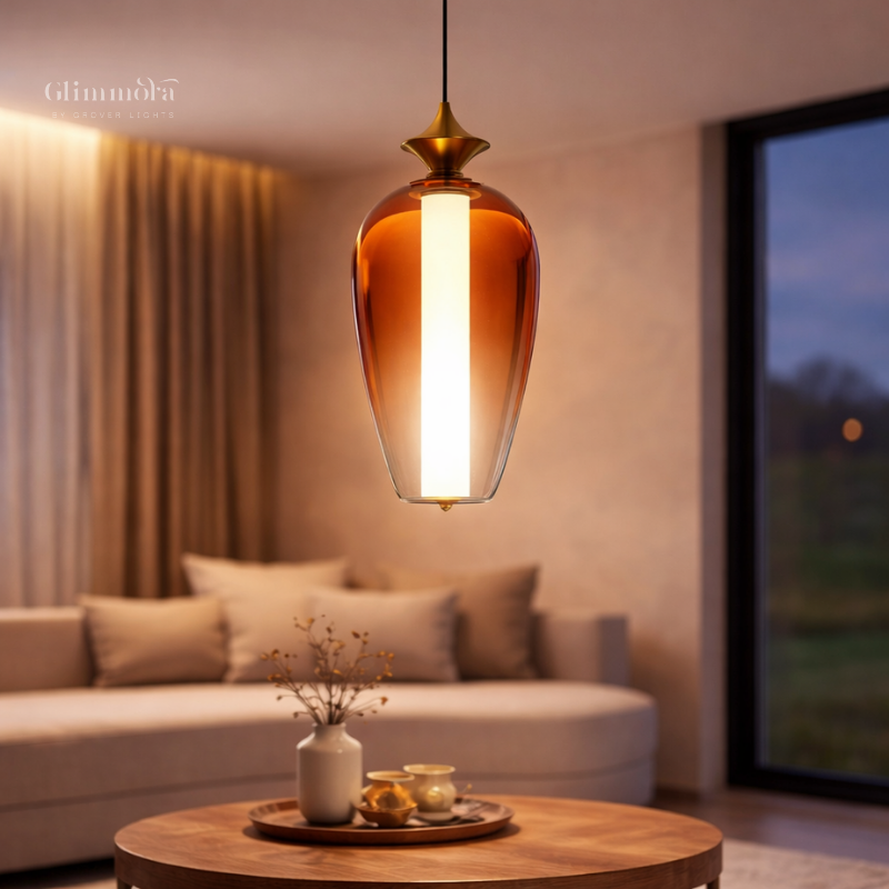 Modern Amber Glass LED Pendant Light