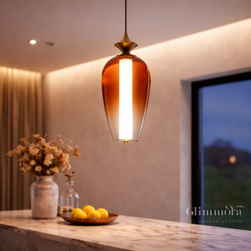 Modern Amber Glass LED Pendant Light