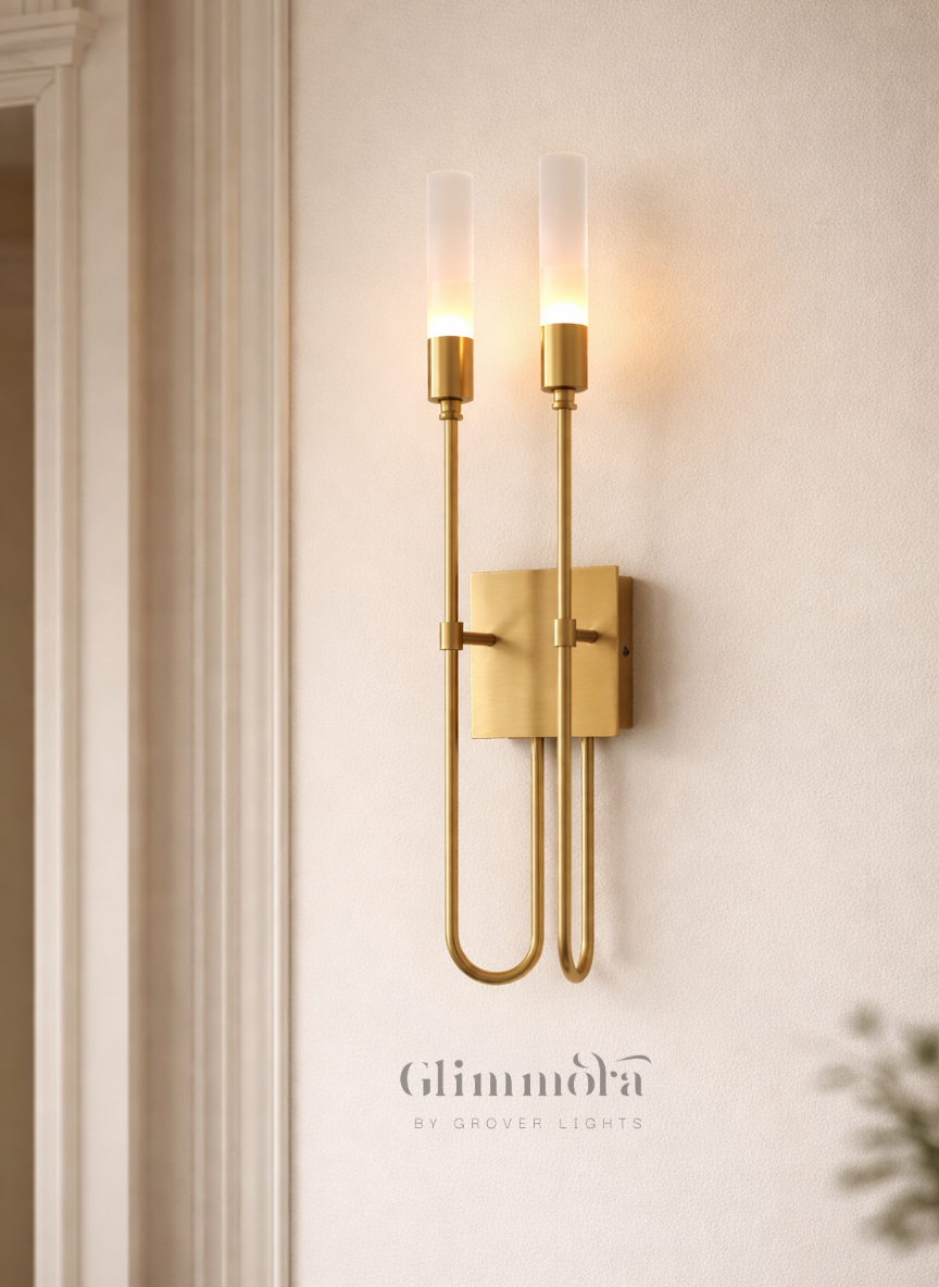 Aura Twin Brass Tube Wall Light
