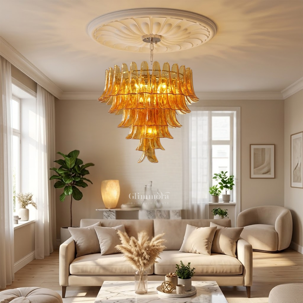 Amber Glass Cascade Chandelier 800MM