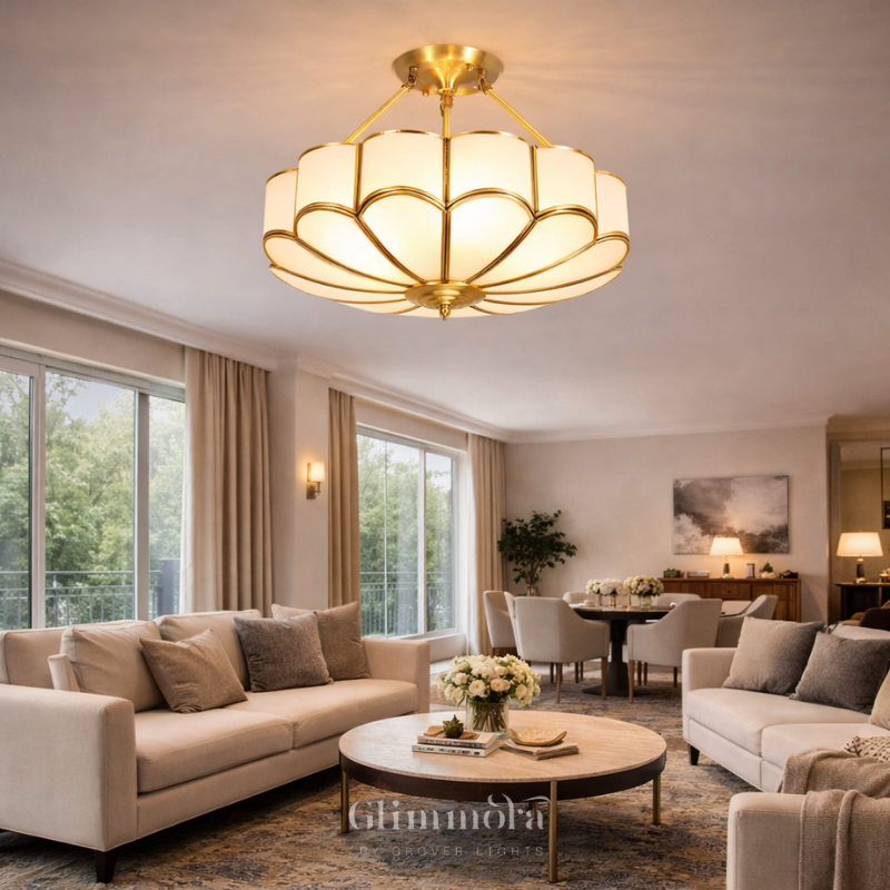Classic Gold Petal Flush Chandelier 450MM