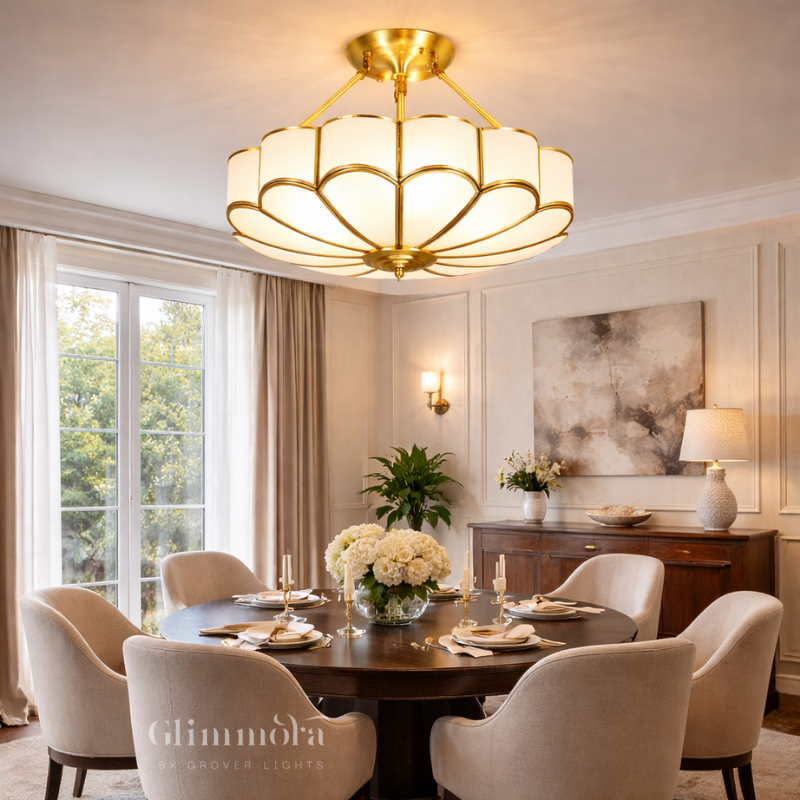 Classic Gold Petal Flush Chandelier 450MM