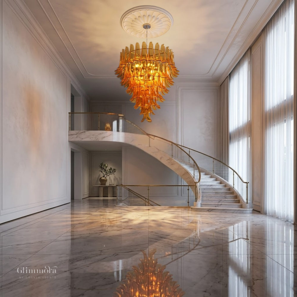 Amber Glass Cascade Chandelier 600MM
