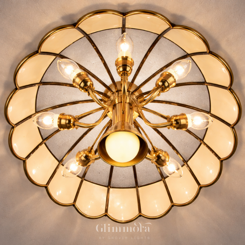 Royal Gold Textured Glass Chandelier – Vintage Dome Hanging Light
