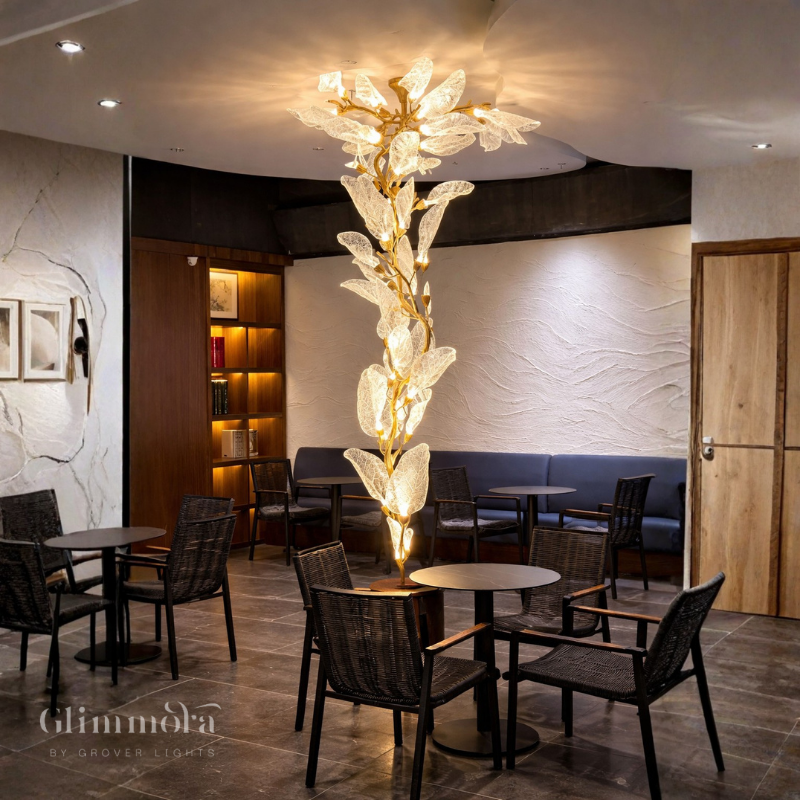 Luxury Crystal Leaf Chandelier – Vertical Designer Hanging Light