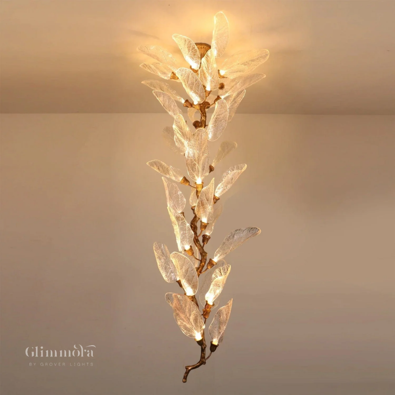 Luxury Crystal Leaf Chandelier – Vertical Designer Hanging Light