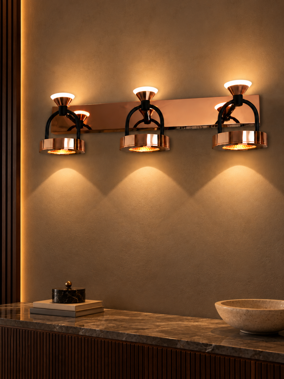 Rose Gold 3-Light Up & Down Wall Lamp