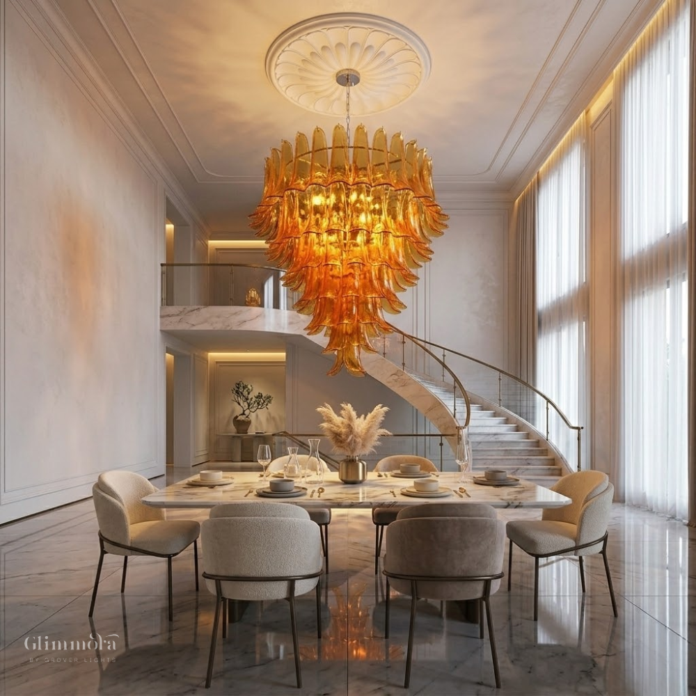 Amber Glass Cascade Chandelier 800MM