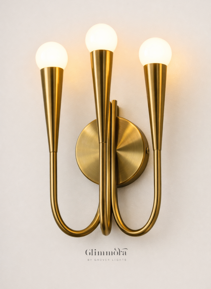 Crown Trio Brass  Finish Wall Sconce with Globe Bulbs