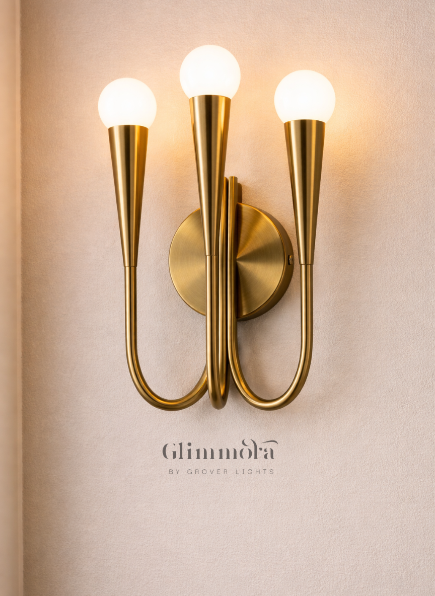 Crown Trio Brass  Finish Wall Sconce with Globe Bulbs