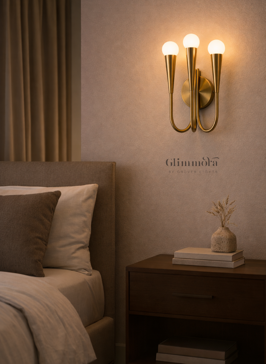 Crown Trio Brass  Finish Wall Sconce with Globe Bulbs