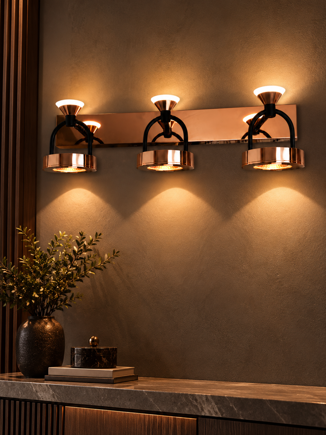 Rose Gold 3-Light Up & Down Wall Lamp