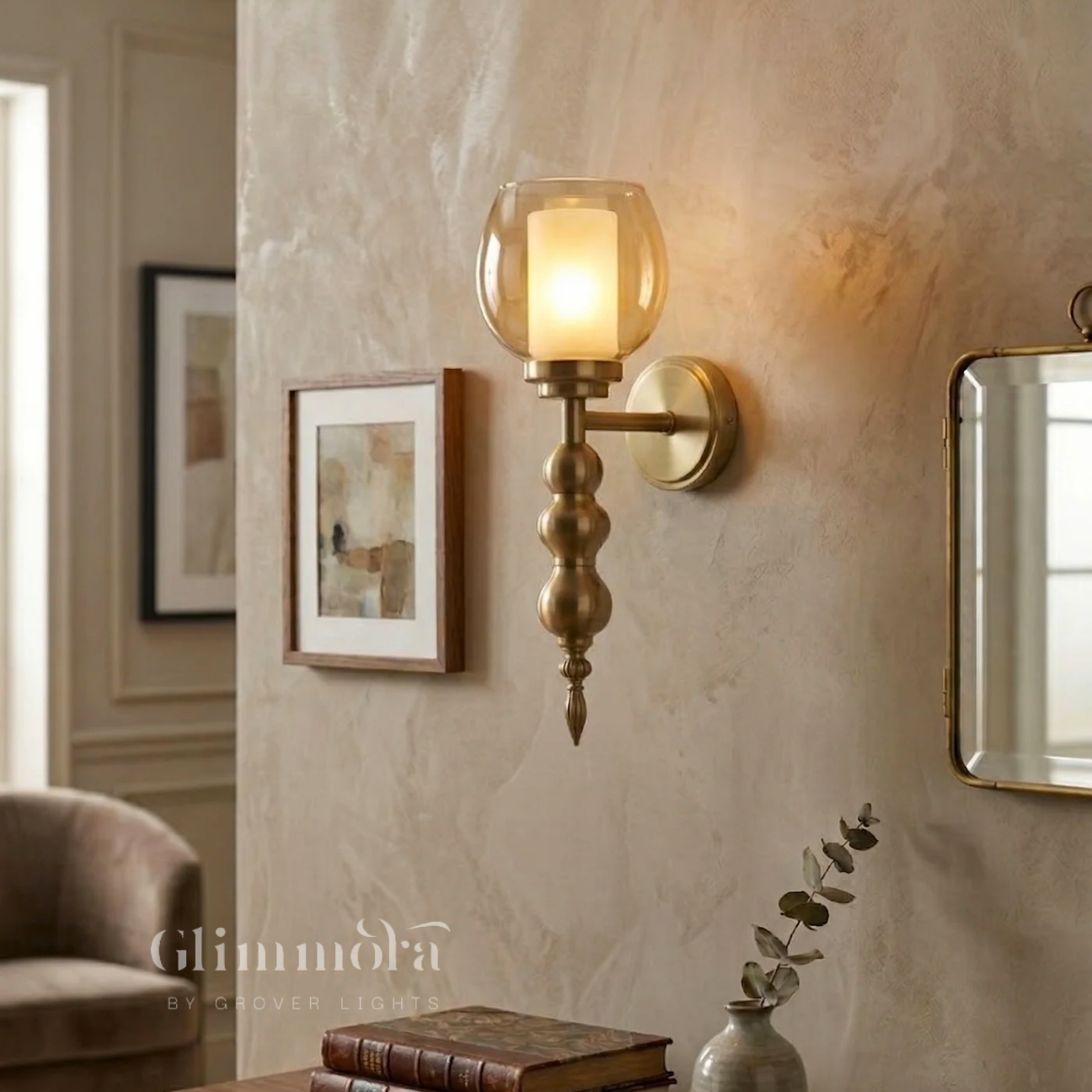 Cognac Amber Glass Wall Light