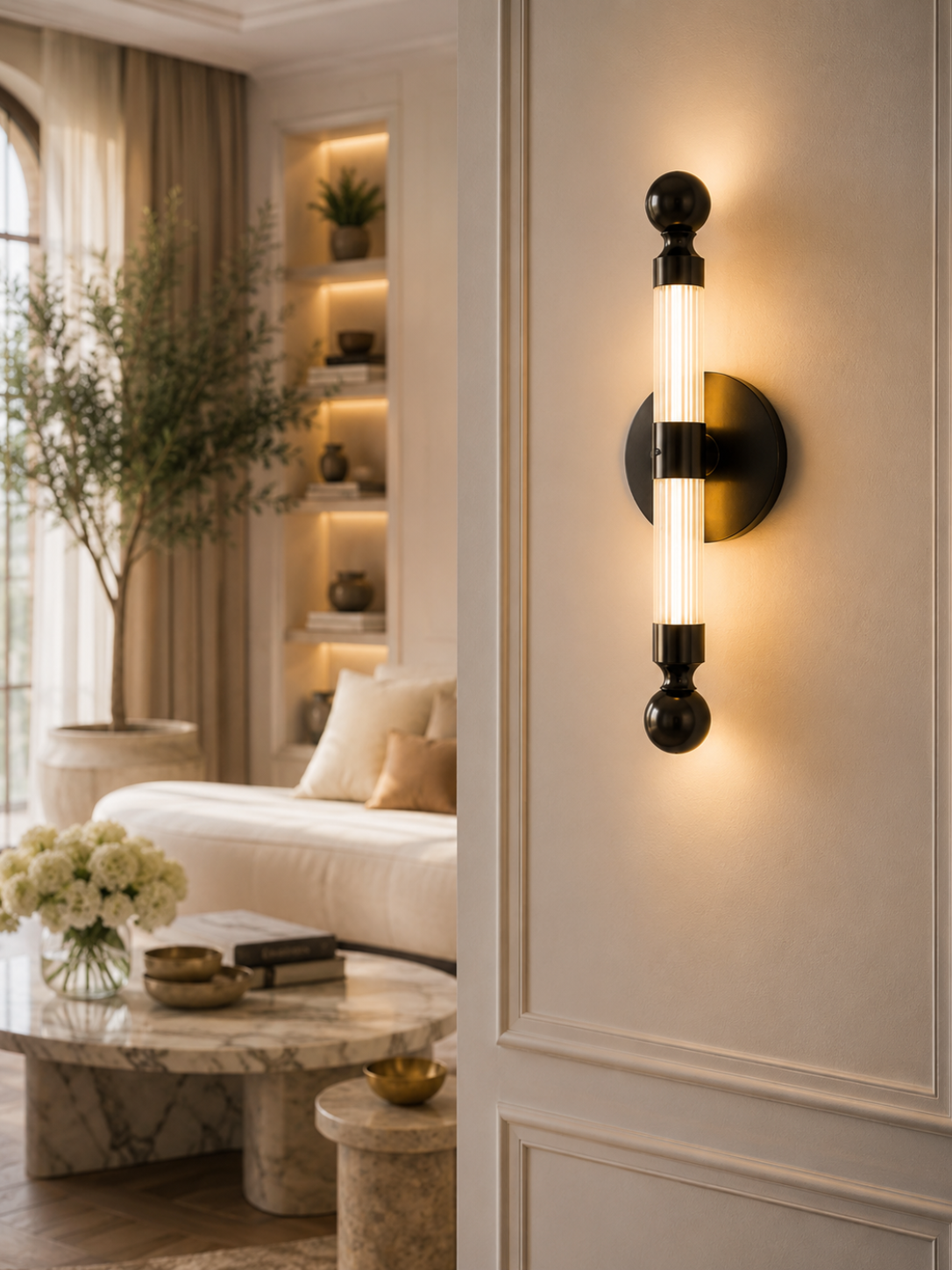 Modern Gold/Black Crystal LED Wall Light for Bedroom & Living Room