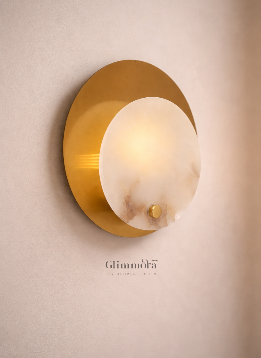 Luna Marble Disc Brass Wall Light