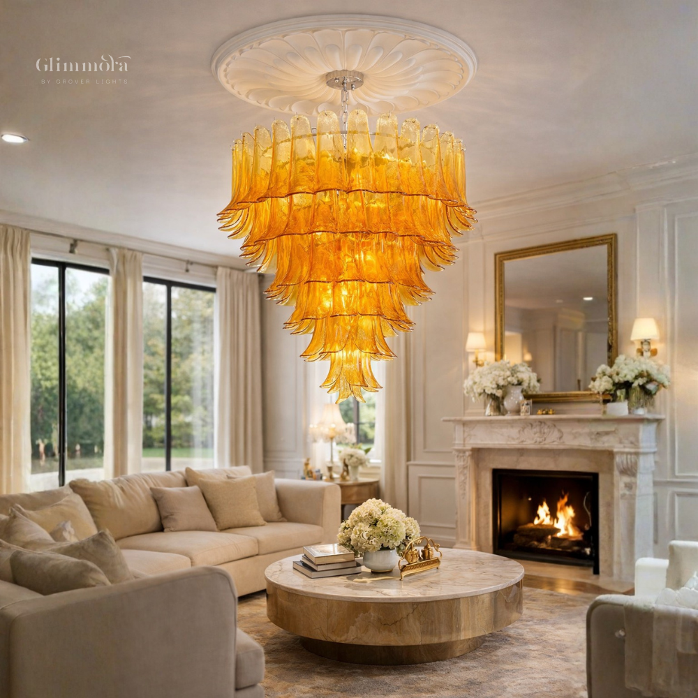 Amber Glass Cascade Chandelier 600MM
